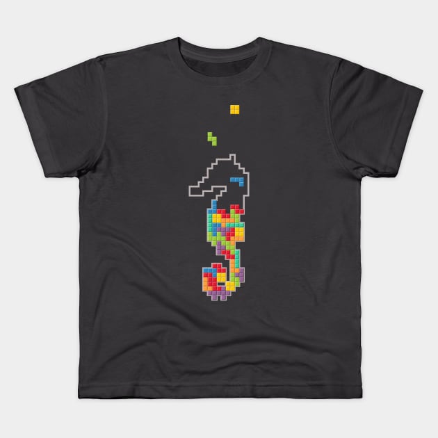 Tetris seahorse Kids T-Shirt by Wild Geometric